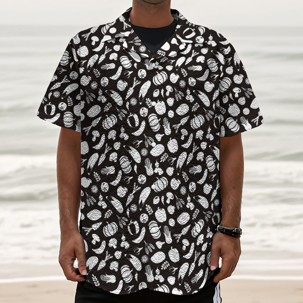 Blue And White Vegan Pattern Print Textured Short Sleeve Shirt
