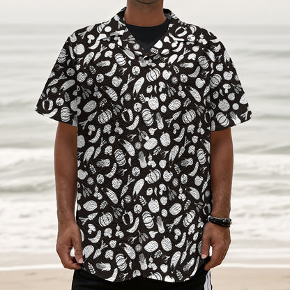 Blue And White Vegan Pattern Print Textured Short Sleeve Shirt