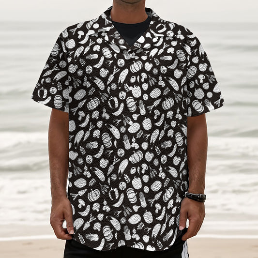 Blue And White Vegan Pattern Print Textured Short Sleeve Shirt
