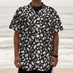 Blue And White Vegan Pattern Print Textured Short Sleeve Shirt