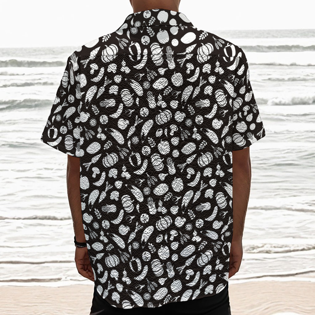 Blue And White Vegan Pattern Print Textured Short Sleeve Shirt
