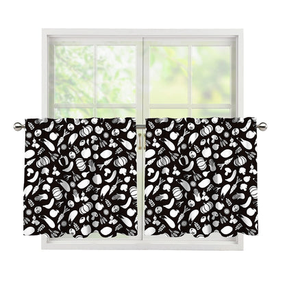 Blue And White Vegan Pattern Print Tier Curtains