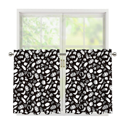 Blue And White Vegan Pattern Print Tier Curtains
