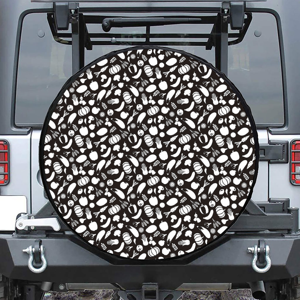 Blue And White Vegan Pattern Print Tire Cover