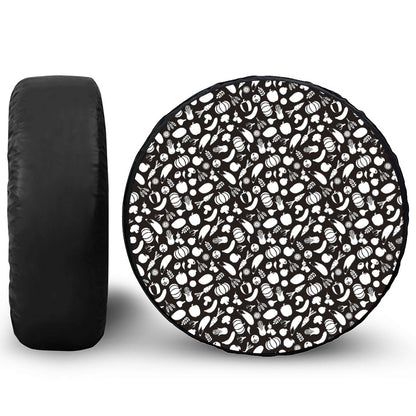 Blue And White Vegan Pattern Print Tire Cover