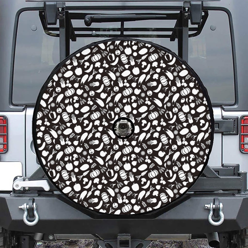 Blue And White Vegan Pattern Print Tire Cover With Camera Hole