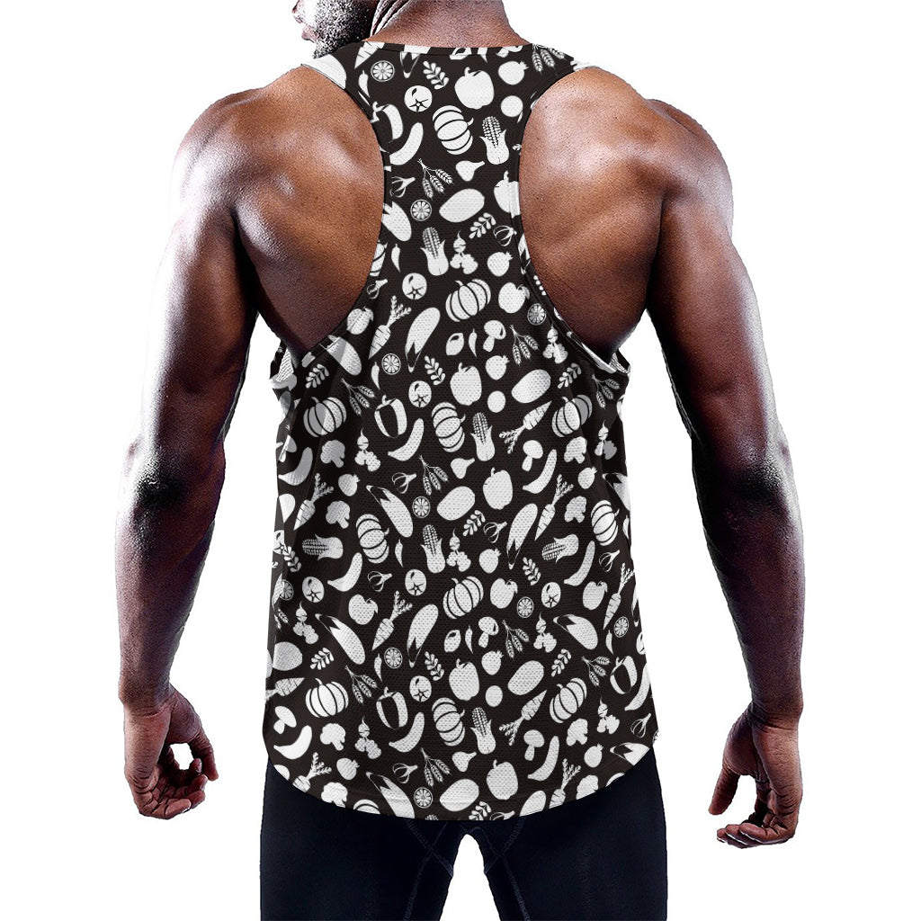 Blue And White Vegan Pattern Print Training Tank Top