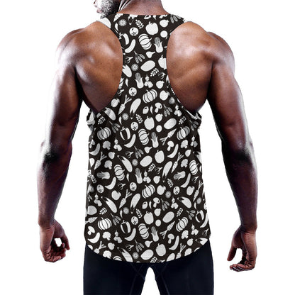 Blue And White Vegan Pattern Print Training Tank Top