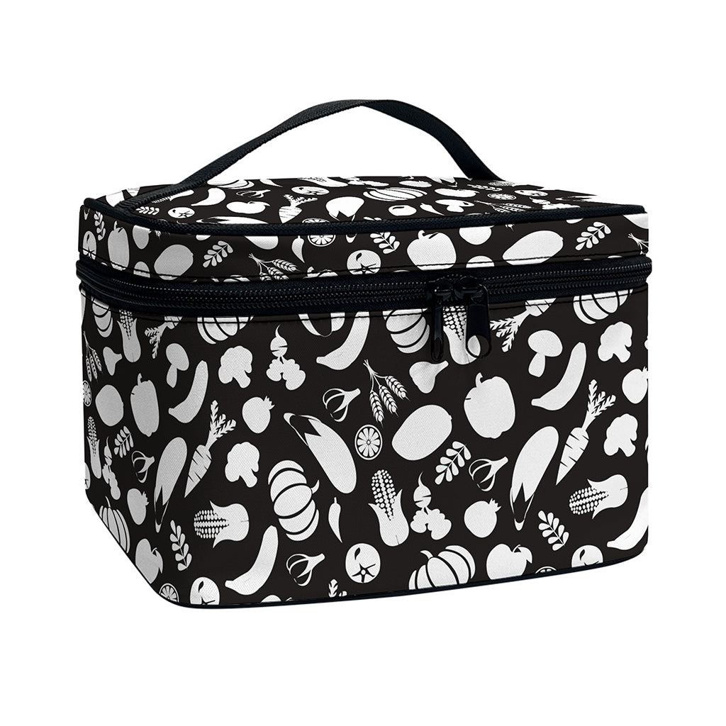 Blue And White Vegan Pattern Print Travel Makeup Bag