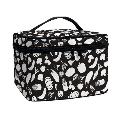 Blue And White Vegan Pattern Print Travel Makeup Bag