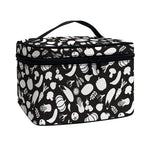 Blue And White Vegan Pattern Print Travel Makeup Bag