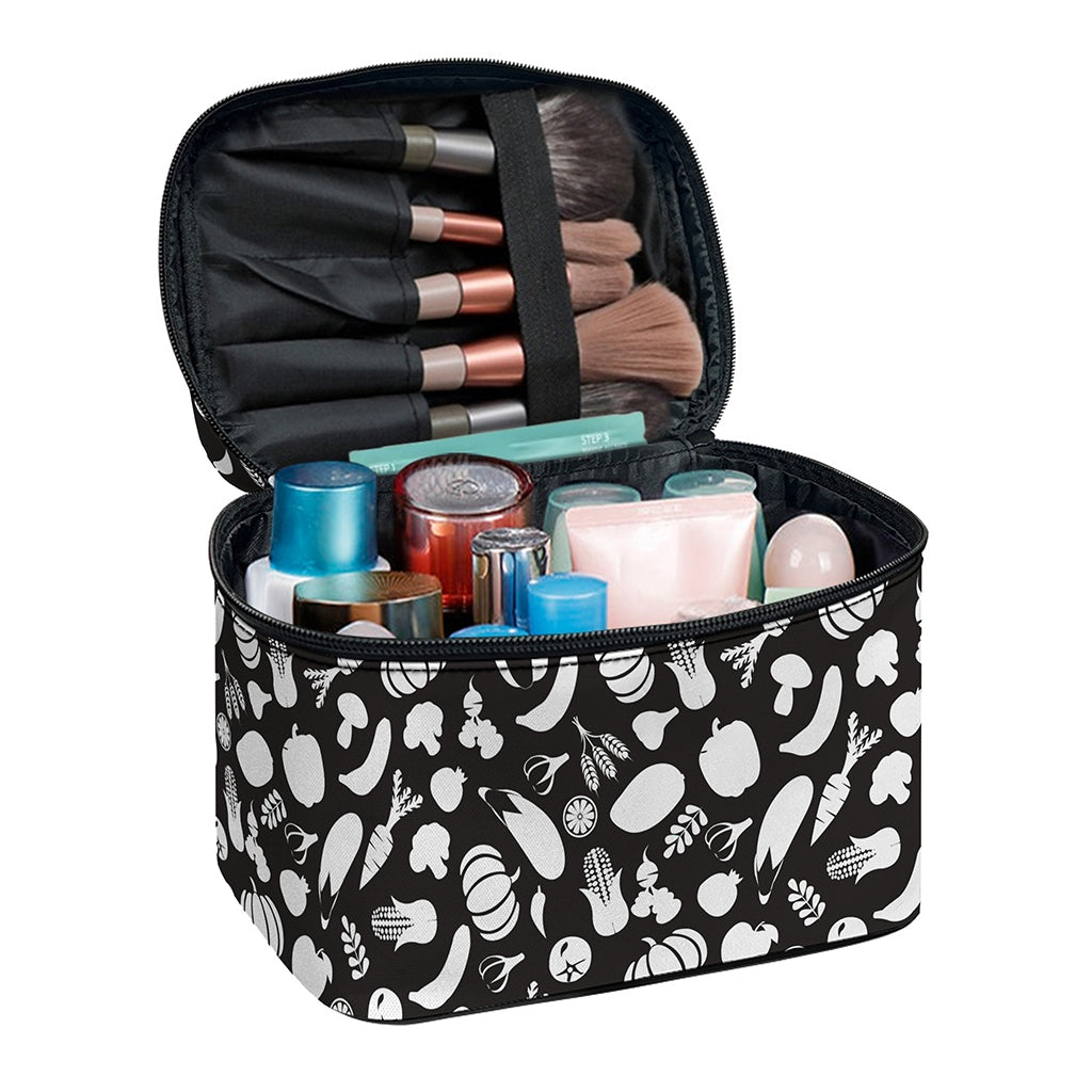 Blue And White Vegan Pattern Print Travel Makeup Bag