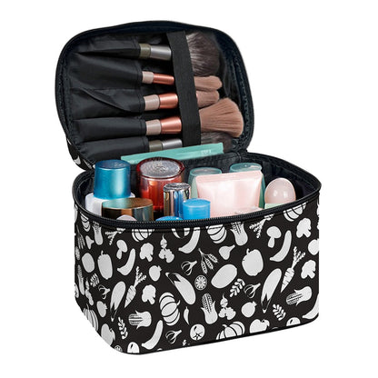 Blue And White Vegan Pattern Print Travel Makeup Bag