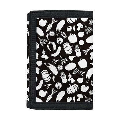 Blue And White Vegan Pattern Print Trifold Wallet
