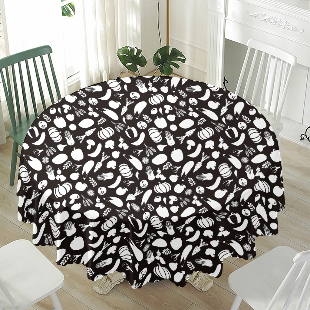 Blue And White Vegan Pattern Print Waterproof Round Tablecloth