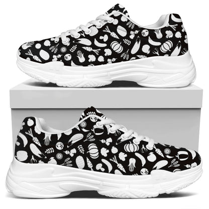Blue And White Vegan Pattern Print White Chunky Shoes
