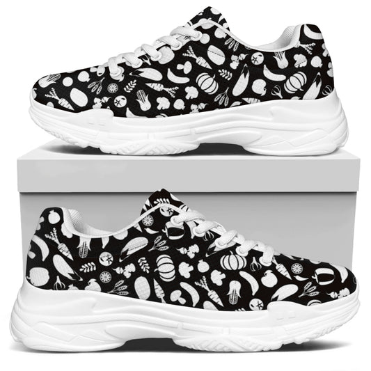 Blue And White Vegan Pattern Print White Chunky Shoes