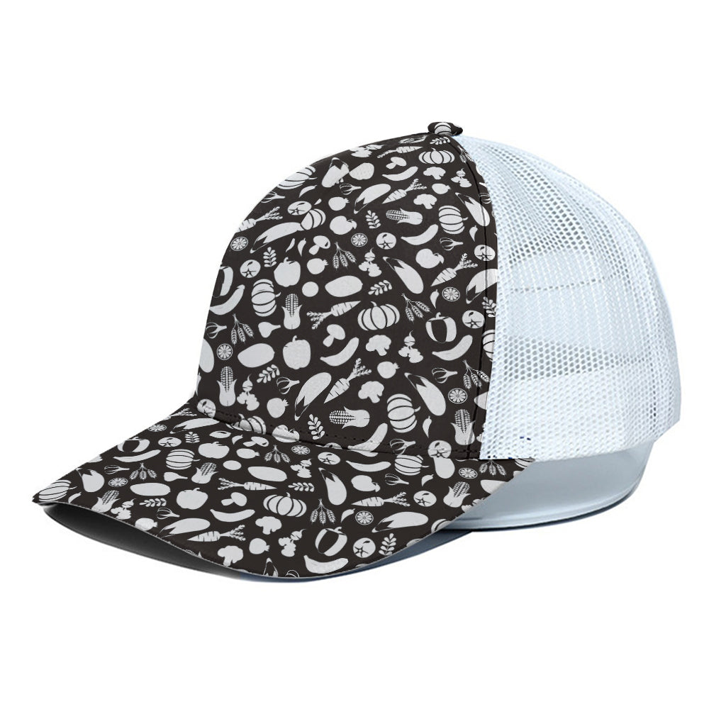 Blue And White Vegan Pattern Print White Mesh Trucker Cap