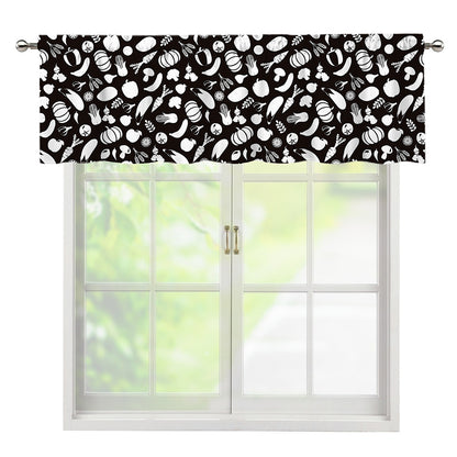 Blue And White Vegan Pattern Print Window Valance