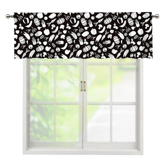 Blue And White Vegan Pattern Print Window Valance
