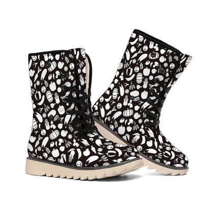Blue And White Vegan Pattern Print Winter Boots