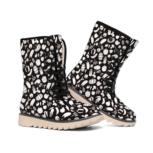 Blue And White Vegan Pattern Print Winter Boots