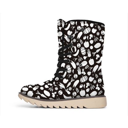 Blue And White Vegan Pattern Print Winter Boots