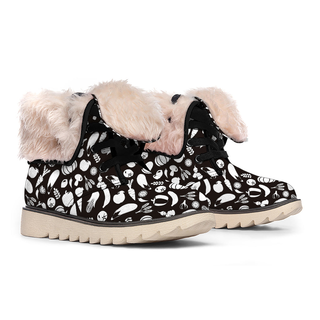 Blue And White Vegan Pattern Print Winter Boots