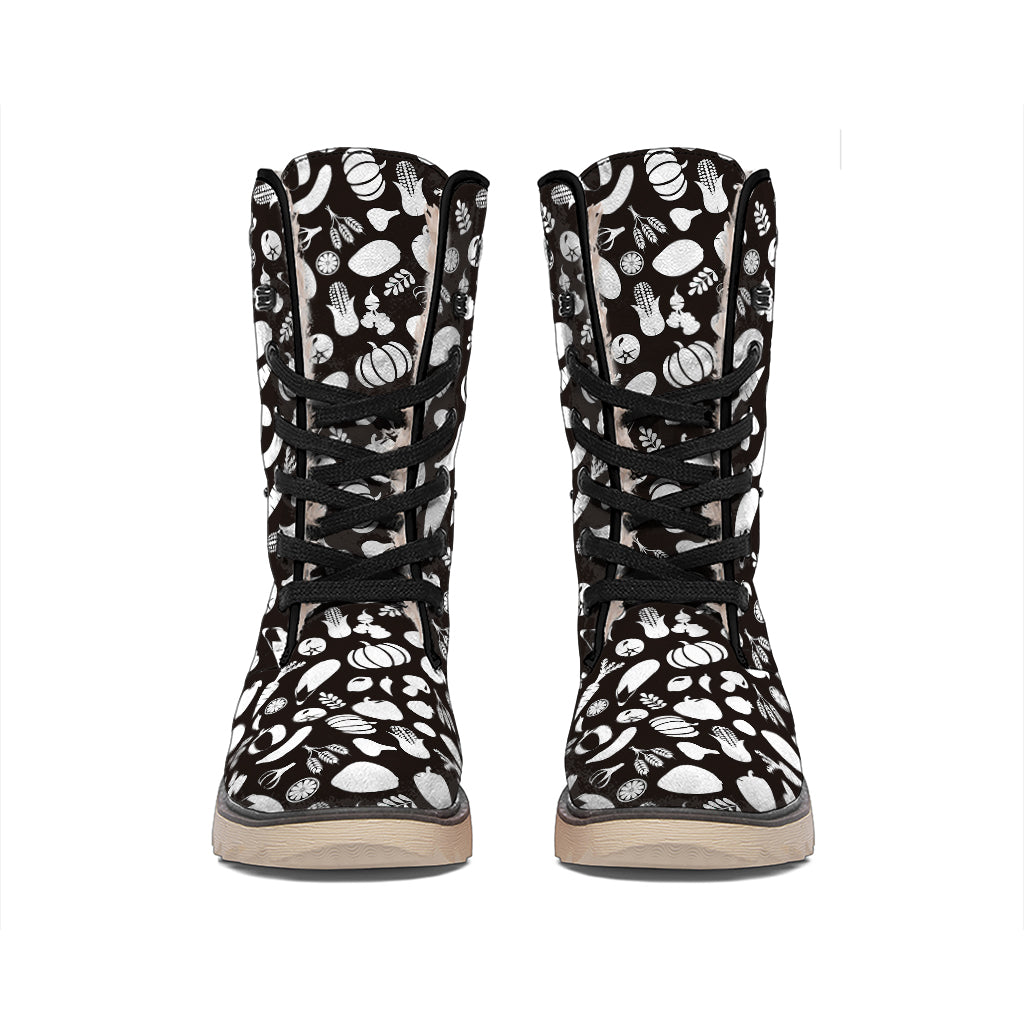 Blue And White Vegan Pattern Print Winter Boots