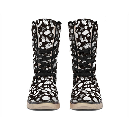 Blue And White Vegan Pattern Print Winter Boots