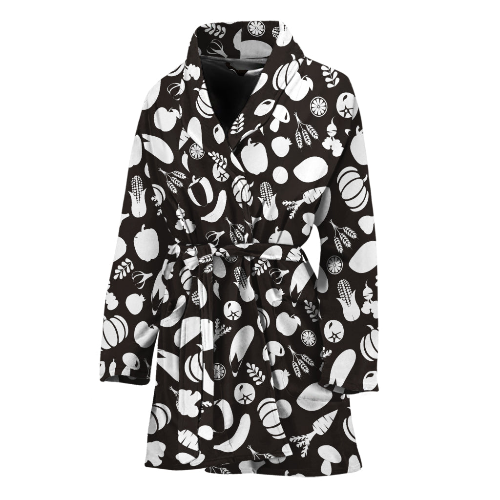 Blue And White Vegan Pattern Print Women's Bathrobe