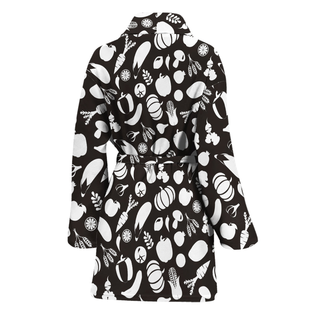 Blue And White Vegan Pattern Print Women's Bathrobe