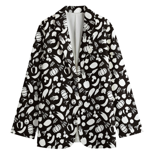 Blue And White Vegan Pattern Print Women's Blazer