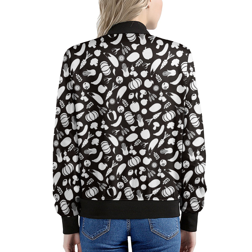 Blue And White Vegan Pattern Print Women's Bomber Jacket