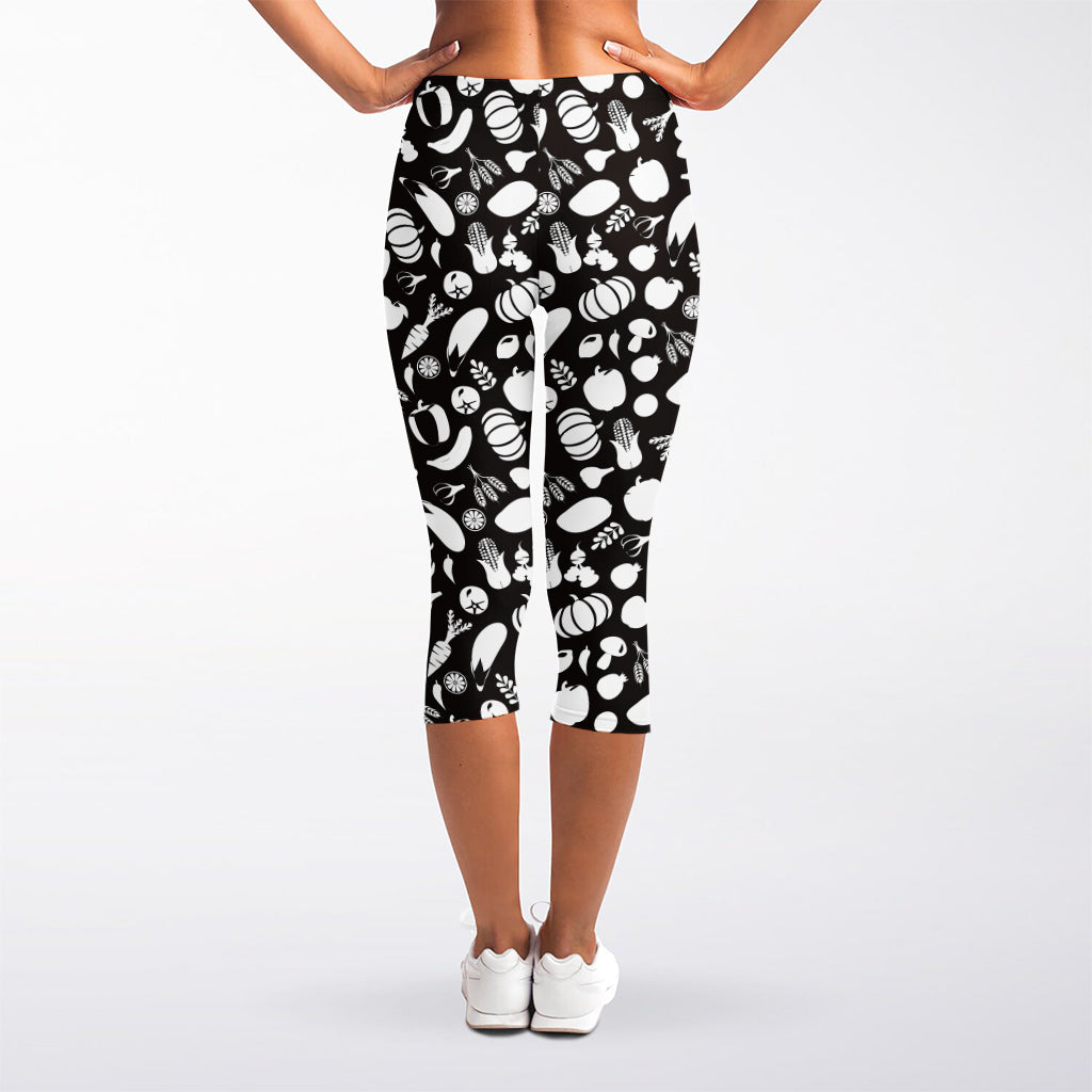 Blue And White Vegan Pattern Print Women's Capri Leggings