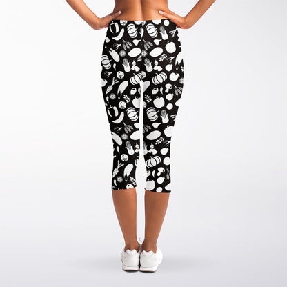 Blue And White Vegan Pattern Print Women's Capri Leggings