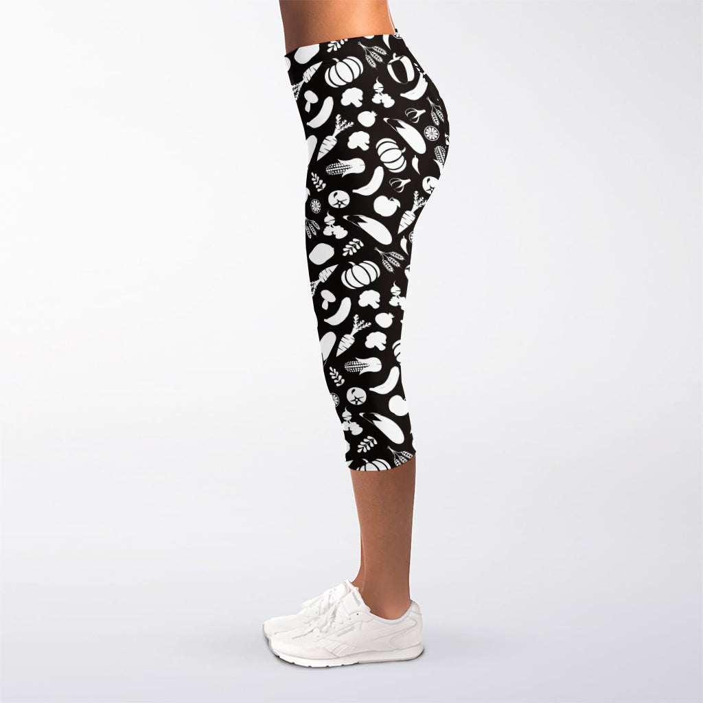 Blue And White Vegan Pattern Print Women's Capri Leggings