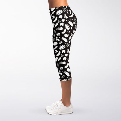 Blue And White Vegan Pattern Print Women's Capri Leggings