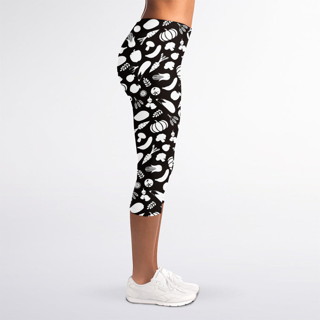Blue And White Vegan Pattern Print Women's Capri Leggings