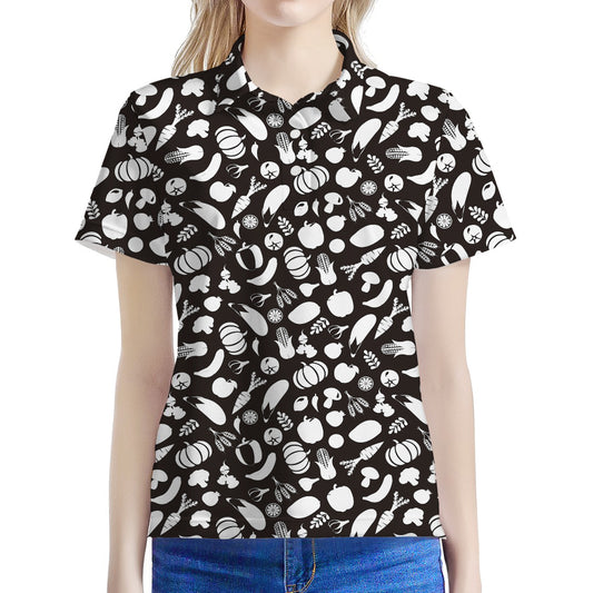 Blue And White Vegan Pattern Print Women's Polo Shirt