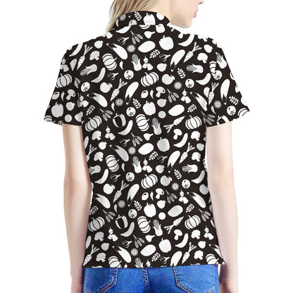 Blue And White Vegan Pattern Print Women's Polo Shirt