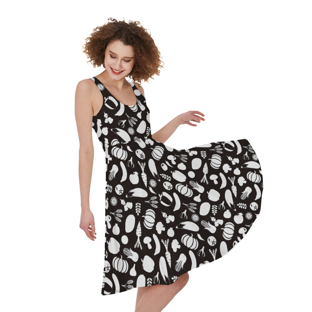 Blue And White Vegan Pattern Print Women's Sleeveless Dress
