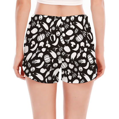 Blue And White Vegan Pattern Print Women's Split Running Shorts