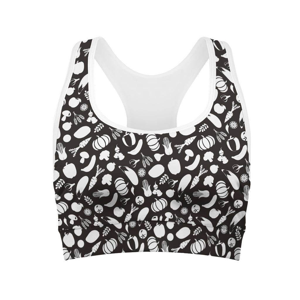 Blue And White Vegan Pattern Print Women's Sports Bra