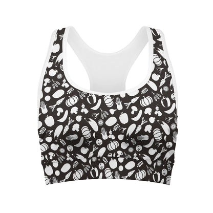 Blue And White Vegan Pattern Print Women's Sports Bra