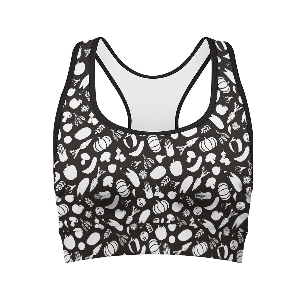 Blue And White Vegan Pattern Print Women's Sports Bra