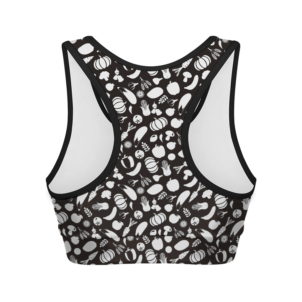 Blue And White Vegan Pattern Print Women's Sports Bra