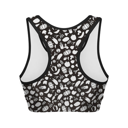 Blue And White Vegan Pattern Print Women's Sports Bra