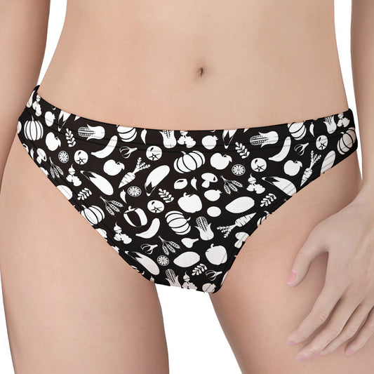 Blue And White Vegan Pattern Print Women's Thong
