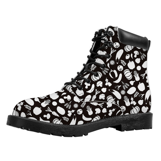 Blue And White Vegan Pattern Print Work Boots